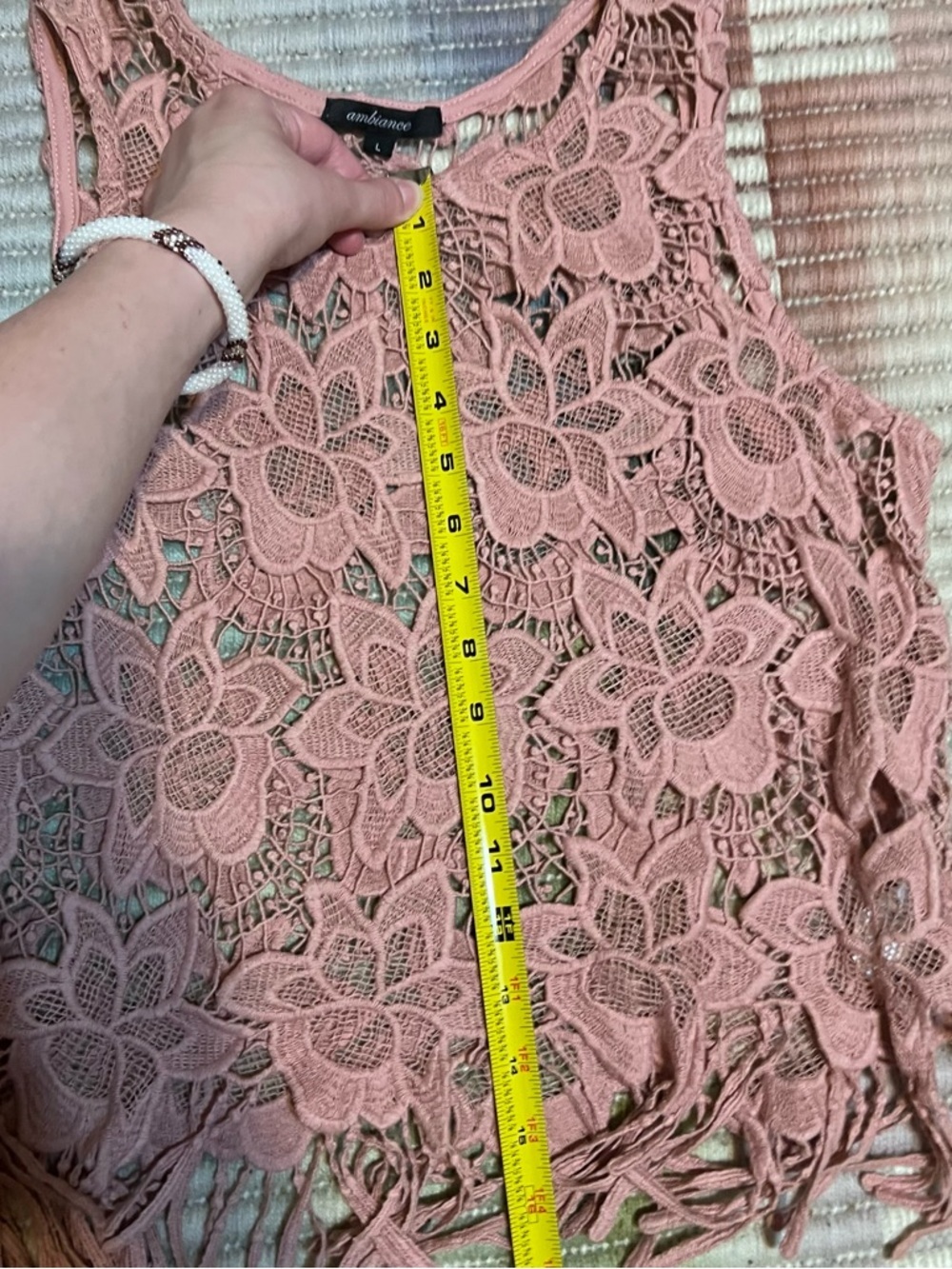 Ambiance Pink Floral Crochet Fringe Tank Top - Picture 5 of 7